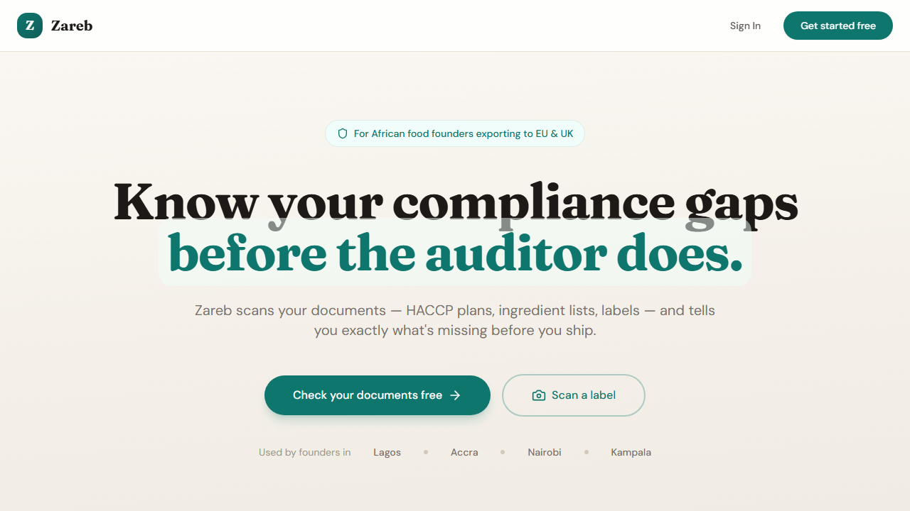 Zareb - Foodtech Compliance Checker